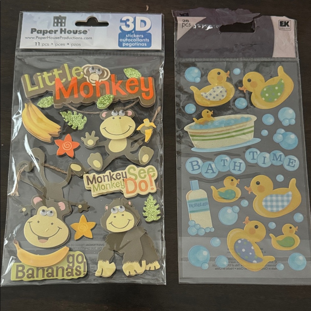 3D Monkey and Yellow Ducky  Bath Time Stickers Set